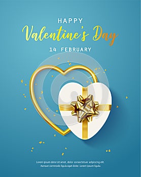 Happy Valentine's Day Banner, flyer, poster, greeting card with realistic design elements, gift box