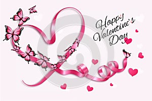 Happy Valentine\'s Day beautiful background with butterflies and a pink heart