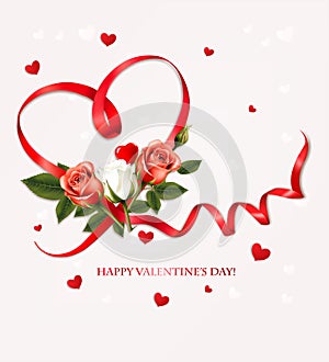 Happy Valentine\'s Day beautiful background with colorful roses and red heart