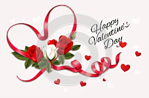 Happy Valentine\'s Day beautiful background with red and white roses