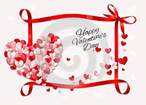 Happy Valentine\'s Day beautiful card with colorful hearts collected in the shape of a heart