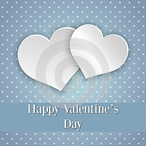 Happy Valentine`s Day! Beautiful Heart! Abstract paper art 3D Hearts on Blue background. Valentines Day card