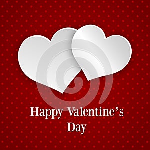 Happy Valentine`s Day! Beautiful Heart! Abstract paper art 3D Hearts on Red background. Valentines Day card.