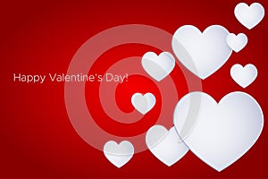 Happy Valentine`s Day! Beautiful Heart! Abstract paper art 3D Hearts on red gradient background. Valentines Day card.