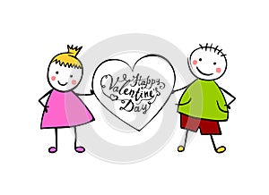 Happy Valentine`s Day. Boy and girl with heart.