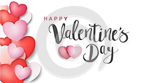 Happy Valentine`s day calligraphic Inscription decorated with red heart and pink background. illustration. brochure, flyer,