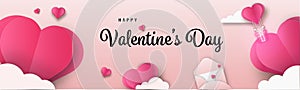 Happy Valentine`s Day with calligraphy text. Horizontal banner for the website or advertis.