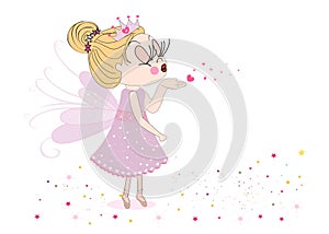 Happy Valentine's Day card with Cute fairy tale sending kiss vector background