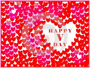 Happy Valentine`s Day card with large and small hearts