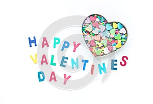 Happy valentine`s day with colorful heart shape in box