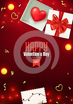 Happy Valentine`s day composition, love postcard, banner, background template, vector ilustration