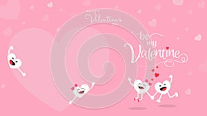 Happy Valentine`s day cute cartoon on pink background
