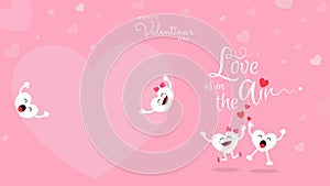 Happy Valentine`s day cute cartoon on pink background