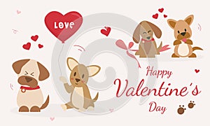 Happy Valentine`s Day with cute dogs vector.