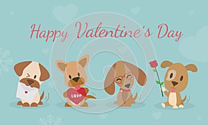 Happy Valentine`s Day with cute dogs vector.