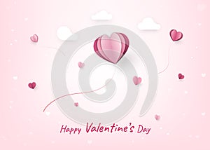 Happy Valentine`s Day decoration cute design with Hearts and cloud paper cut style