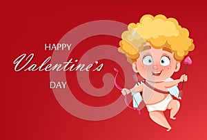 Happy Valentine`s Day. Funny Cupid kid