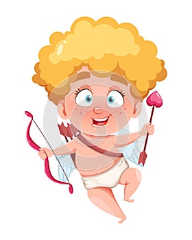 Happy Valentine`s Day. Funny Cupid kid