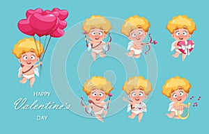 Happy Valentine`s Day. Funny Cupid kid photo