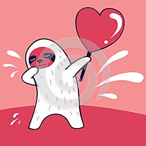 Happy Valentine`s Day Funny Dabbing Sloth with lollipop heart shape, Valentines Day background