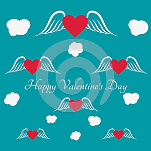Happy Valentine`s Day Greeting Card on blue background.
