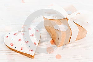 Happy valentine`s day greeting card. cookie hearts and craft gif