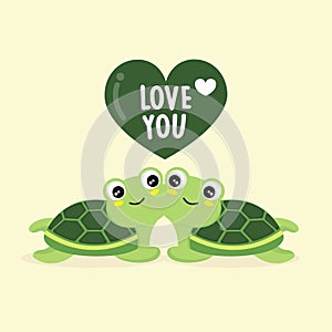 Happy Valentine`s Day greeting card with cute turtles.