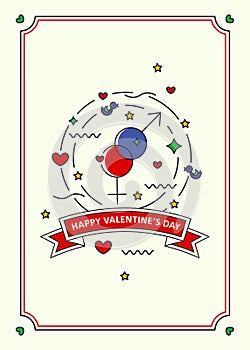 Happy Valentine s day. Greeting card. Line art style
