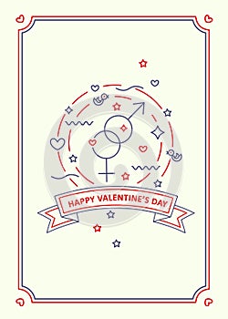 Happy Valentine s day. Greeting card. Line art style
