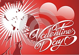 Happy Valentine`s day greeting card, red background