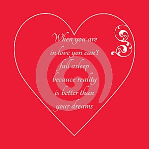 Happy Valentine`s Day Greeting Card on red background.