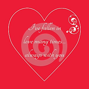 Happy Valentine`s Day Greeting Card on red background.