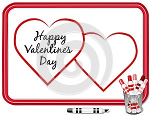 Happy Valentine`s Day Greetings on Whiteboard, Hearts, Copy Space