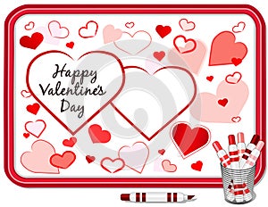 Happy Valentine`s Day Greetings on Whiteboard, Hearts, Copy Space