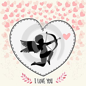 Happy valentine's day gritting card. Cupidon is aiming in the heart photo