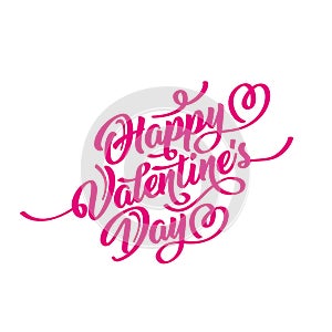 Happy Valentine s Day hand drawn brush lettering, on white background. Perfect for holiday flat design. Vector