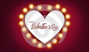 Happy valentine\'s day. hands writing text in Heart-shaped.