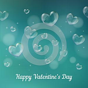 'happy valentine's day'. Heart-shaped soap bubbles