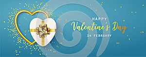 Happy Valentine's Day horizontal banner for the website. Romantic background with realistic design elements, gift box