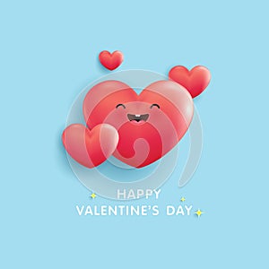 Happy Valentine\'s Day, icon heart symbol love. cute hearts red cartoon on blue background.