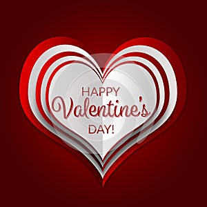 Feliz Día de San Valentín Escribir tarjeta de felicitación en capas corazón sobre el 