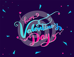 Happy Valentine`s day lettering on red hearts background.