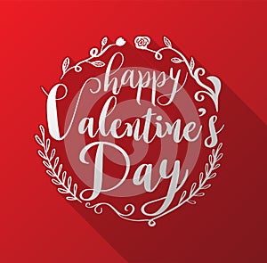 Happy Valentine`s day lettering on red hearts background.