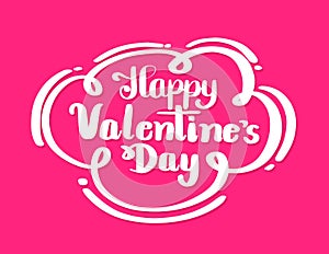 Happy Valentine`s day lettering on red hearts background.