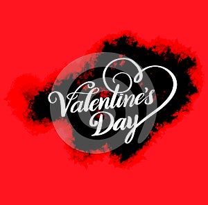 Happy Valentine`s day lettering on red hearts background.