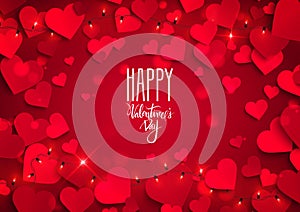 Happy Valentine`s Day love postcard banner with hearts, vector illustration