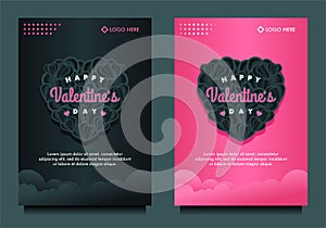 Happy Valentine`s day modern banner, poster, flyer template with abstract heart symbol