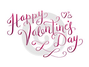 HAPPY VALENTINE`S DAY pink brush calligraphy with hearts