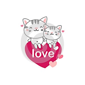 Happy Valentine`s day postcard. Cute Cats in love.