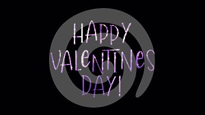 Happy Valentine\'s Day purple glittering text on black background